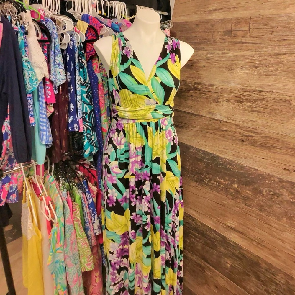 Jennifer‎ Lopez Green and Purple V-Neck Sundress